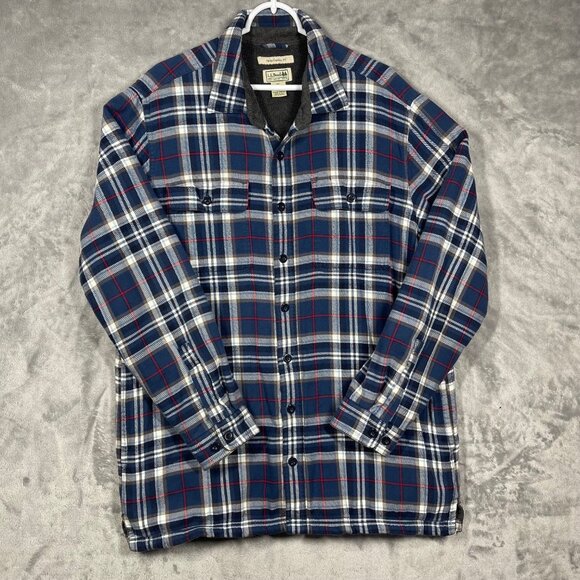 LL Bean Shirt Mens Large Tall Plaid Fleece Lined Flannel Overshirt Shacket Fall - Picture 1 of 8